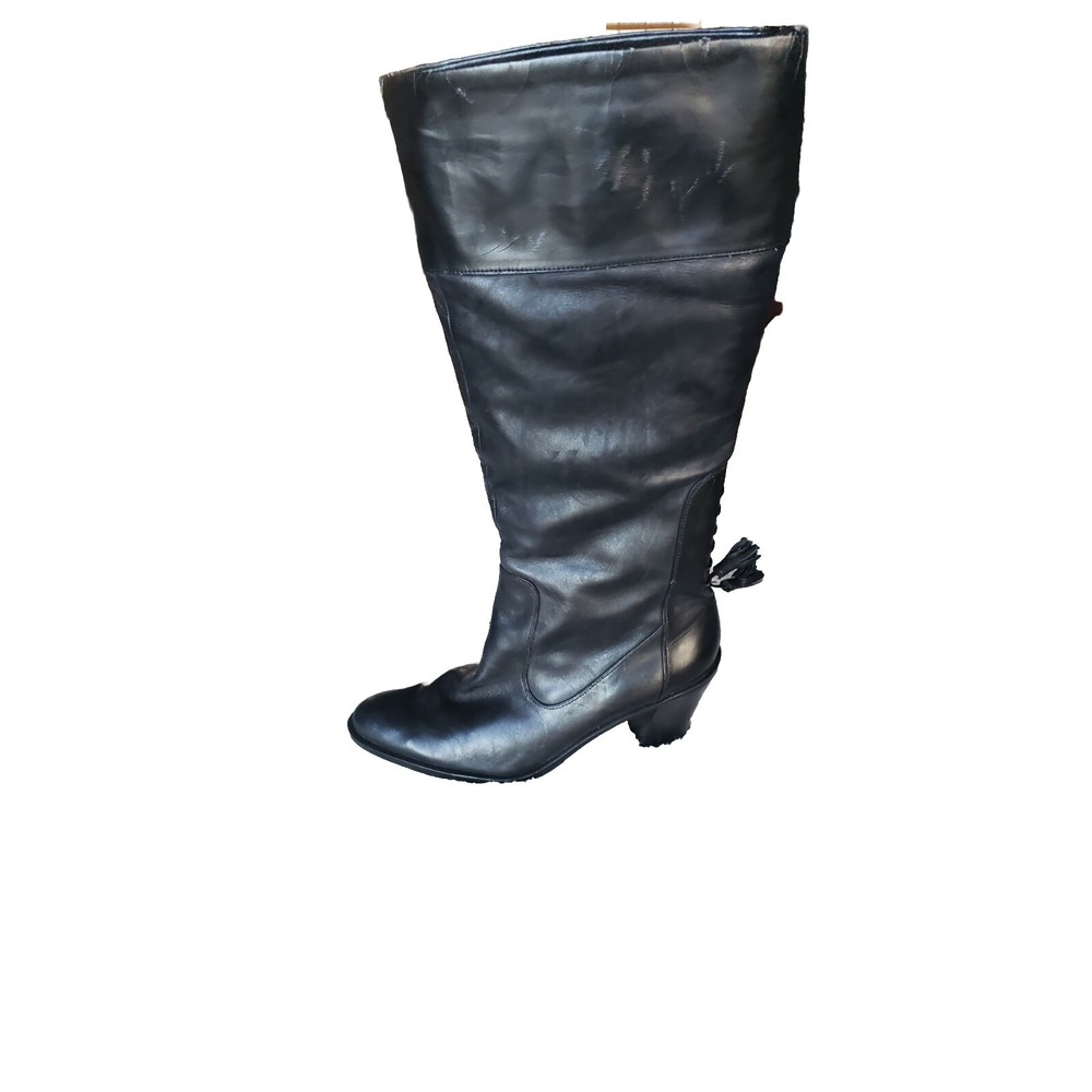 Nine West Boots Womens Sz 9M Tall Knee High Back Tassle Black Leather Good Cond
